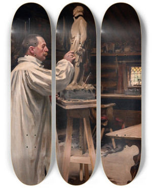 Triptych art skateboard deck of August Hagborg Anders Zorn In His Studio by August Hagborg (1852-1921)