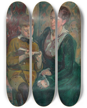 Triptych art skateboard deck of Magnus Enckell Mrs Esther Cederhvarf With Her Son by Magnus Enckell (1870-1925)