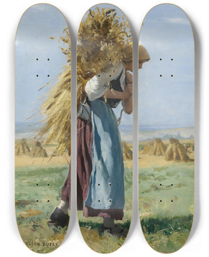Triptych art skateboard deck of Julien Dupr In The Fields by Julien Dupre (1851-1910)