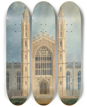 Triptych art skateboard deck of Alexander Jackson Davis Library And Chapel University Of Michigan Ann Arbor Front Elevation by Alexander Jackson Davis (1803-1892)