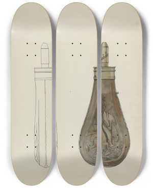 Triptych art skateboard deck of Kurt Melzer Powder Flask by Kurt Melzer