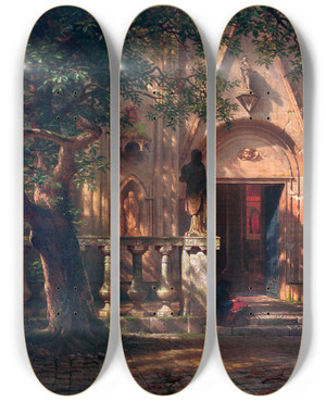 Triptych art skateboard deck of Albert Bierstadt Sunlight And Shadow by Albert Bierstadt (1830-1902)
