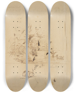 Triptych art skateboard deck of P C Skovgaard Let Karikerede Studier Af Uniformerede Personer Udfrt Af Pc Skovgaard by P C Skovgaard (1817-1875)