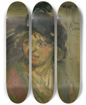 Triptych art skateboard deck of Walter Richard Sickert The Blue Hat by Walter Richard Sickert (1860-1942)