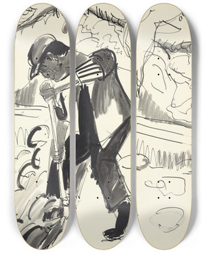 Triptych art skateboard deck of Ernst Ludwig Kirchner Grabender Bauer Digging Peasant by Ernst Ludwig Kirchner (1880-1938)