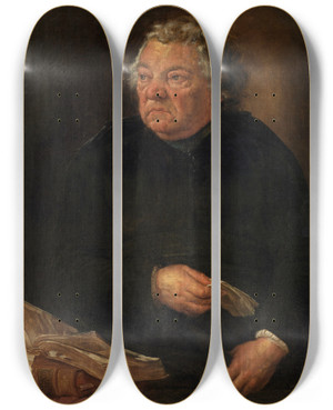 Triptych art skateboard deck of Willem Jacob Herreyns Jacques De Bue Jesuit And Bollandist by Willem Jacob Herreyns (1743-1827)