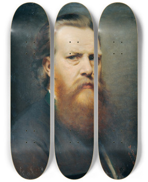 Triptych art skateboard deck of Anton Ebert Selbstportrt_1 by Anton Ebert (1845-1896)