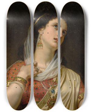 Triptych art skateboard deck of Hugues Merle Queen Esther by Hugues Merle (1823-1881)