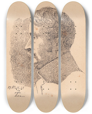 Triptych art skateboard deck of Johan Thomas Lundbye Profilportrt Af Kunstnerens Ldste Broder Krigsminister Og Oberst Cc Lundbye by Johan Thomas Lundbye (1818-1848)