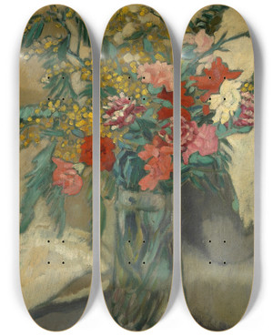 Triptych art skateboard deck of Louis Valtat Fleurs Dans Un Vase by Louis Valtat (1869-1952)