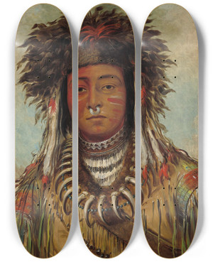 Triptych art skateboard deck of George Catlin Boy Chief Ojibbeway by George Catlin (1796-1872)