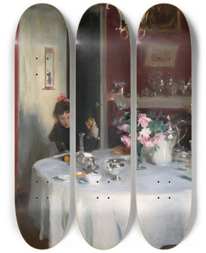 Triptych art skateboard deck of John Singer Sargent The Breakfast Table by John Singer Sargent (1856-1925)