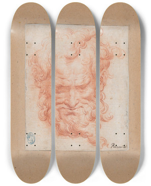 Triptych art skateboard deck of Camillo Procaccini Study Of Bearded Man by Camillo Procaccini (1546-1629)