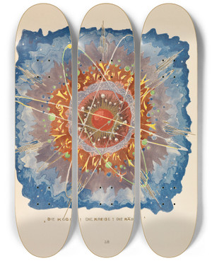 Triptych art skateboard deck of Bruno Taut Alpine Architektur Pl 1 by Bruno Taut (1880-1938)