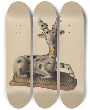 Triptych art skateboard deck of Mina Lowry Chalkware Deer by Mina Lowry (1894-1942)