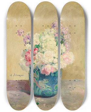 Triptych art skateboard deck of Henri Lebasque Vase De Fleurs by Henri Lebasque (1865-1937)