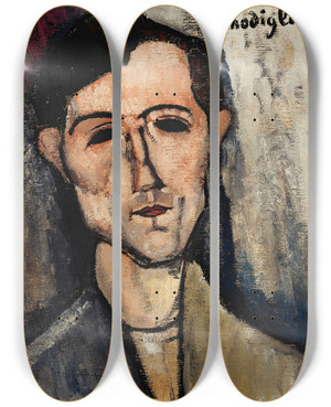Triptych art skateboard deck of Amedeo Modigliani A Man by Amedeo Modigliani (1884-1920)