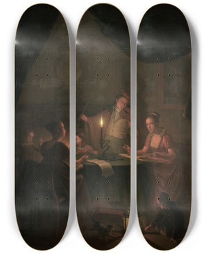 Triptych art skateboard deck of Michiel Versteegh A Musical Party By Candlelight by Michiel Versteegh (1756-1843)