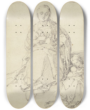 Triptych art skateboard deck of Albrecht Drer Zwei Studien Zu Einer Maria Mit Kind by Albrecht Durer (1471-1528)