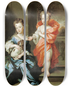 Triptych art skateboard deck of Sir Godfrey Kneller The Howard Children by Sir Godfrey Kneller (1646-1723)