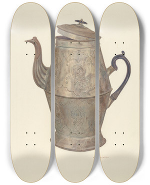 Triptych art skateboard deck of Carl Strehlau Tin Coffee Pot by Carl Strehlau