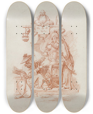 Triptych art skateboard deck of Franois Boucher Fire by Francois Boucher (1703-1770)