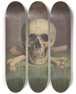 Triptych art skateboard deck of Jozef Hanula Memento Mori by Jozef Hanula (1863-1944)