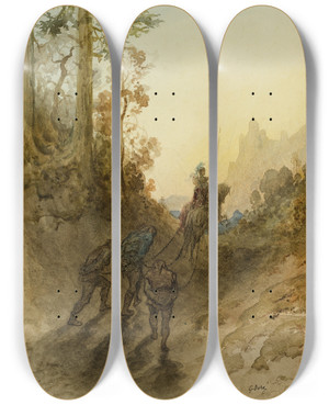 Triptych art skateboard deck of Gustave Dor The Giants Are Captured by Gustave Dore (1832-1883)