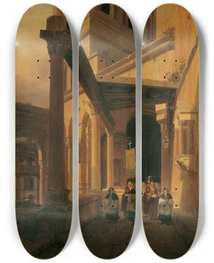 Triptych art skateboard deck of Leopold Ernst Ansicht Eines Sulenganges Im Tempel Der Diana Zu Spalato by Leopold Ernst (1808-1862)