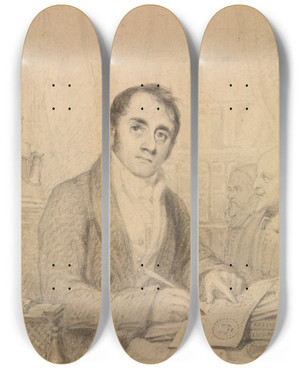 Triptych art skateboard deck of Thomas Uwins John Britton Fsa by Thomas Uwins (1782-1857)