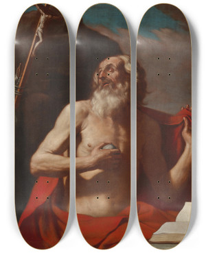 Triptych art skateboard deck of Guercino Saint Jerome by Guercino (1591-1666)