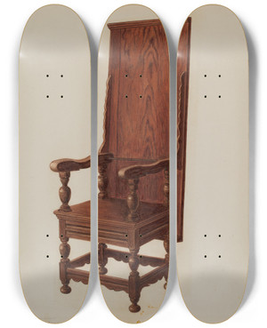 Triptych art skateboard deck of William Sanders Jacobean Chairtable by William Sanders