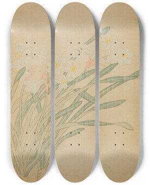 Triptych art skateboard deck of Ma Yuanyu Narcissus by Ma Yuanyu (1669-1722)