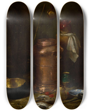 Triptych art skateboard deck of Antoine Vollon Intrieur De Cellier by Antoine Vollon (1833-1900)