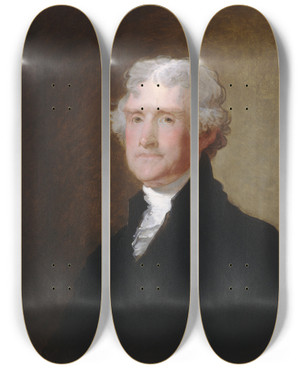 Triptych art skateboard deck of Gilbert Stuart Thomas Jefferson by Gilbert Stuart (1755-1828)