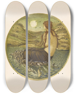 Triptych art skateboard deck of Sir Edward Coley Burnejones Venus Looking Glass by Sir Edward Coley Burne-Jones (1833-1898)