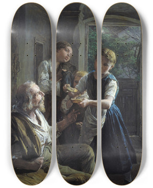 Triptych art skateboard deck of Ferdinand Georg Waldmller Beggar by Ferdinand Georg Waldmuller (1793-1865)