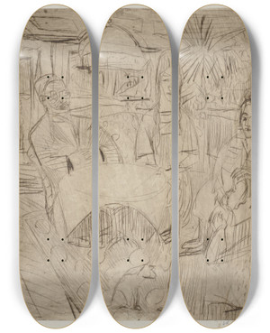 Triptych art skateboard deck of Ernst Ludwig Kirchner Interieur Bosshart by Ernst Ludwig Kirchner (1880-1938)