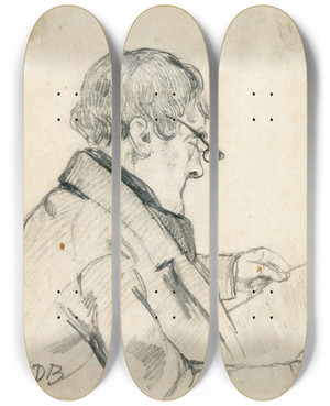 Triptych art skateboard deck of David Bles Man Reading A Newspaper by David Bles (1821-1899)