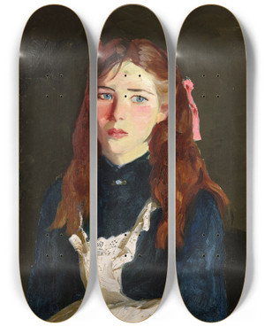 Triptych art skateboard deck of Robert Henri Irish Lass by Robert Henri (1865-1929)