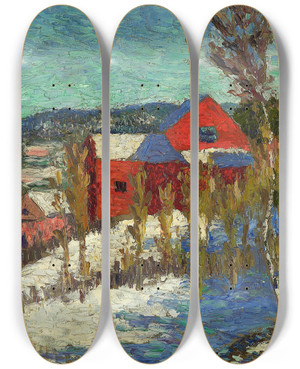 Triptych art skateboard deck of Konrad Mgi Maastik Majadega by Konrad Magi (1878-1925)
