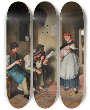 Triptych art skateboard deck of Ernst Nowak Der Nachwuchs by Ernst Nowak (1853-1919)