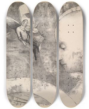 Triptych art skateboard deck of Odilon Redon The Celestial Art by Odilon Redon (1840-1916)