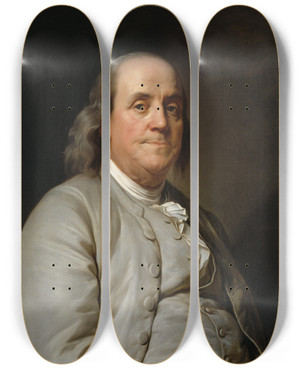 Triptych art skateboard deck of Joseph Siffred Duplessis Benjamin Franklin by Joseph Siffred Duplessis (1725-1802)