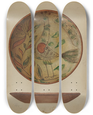 Triptych art skateboard deck of Hedwig Emanuel Pa German Plate by Hedwig Emanuel