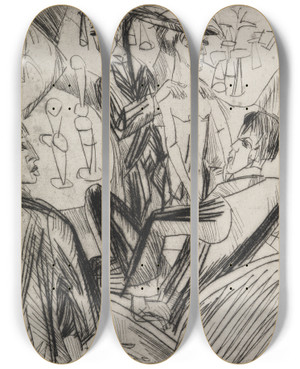 Triptych art skateboard deck of Ernst Ludwig Kirchner Bartanz by Ernst Ludwig Kirchner (1880-1938)