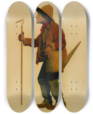 Triptych art skateboard deck of Maxfield Parrish The Gardener by Maxfield Parrish (1870-1966)