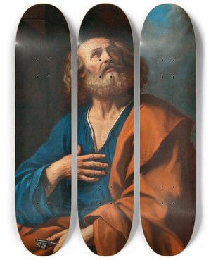 Triptych art skateboard deck of Guercino Saint Peter by Guercino (1591-1666)