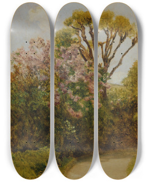 Triptych art skateboard deck of Franz Rumpler Landschaft by Franz Rumpler (1848-1922)