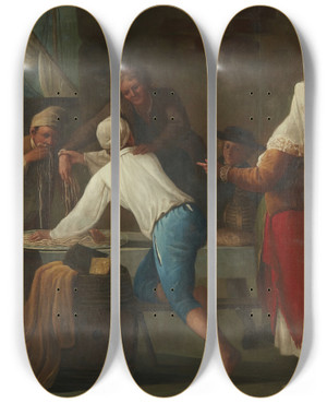 Triptych art skateboard deck of Antonio Cifrondi The Spaghetti Thief by Antonio Cifrondi (1655-1730)